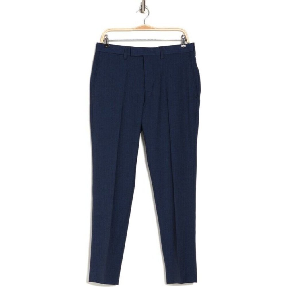 Louis Raphael Men's Slim Fit Dress Pants 36x32 Navy Straight Mini Herringbone